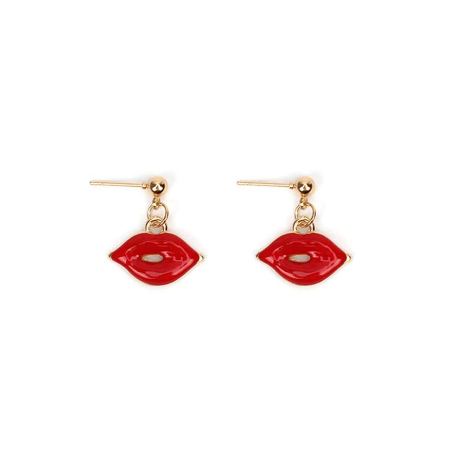 【並行輸入品】レッド リップ ネックレス ペンダント 口 キス 唇 ブレスレット リップ ダングル スタッド イヤリング セット レディース ガの画像