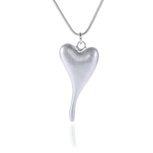 【並行輸入品】Silver Hear Pendnat Love ロング チェーン ネックレス レディース ジュエリー トレンディ チェーン ファ