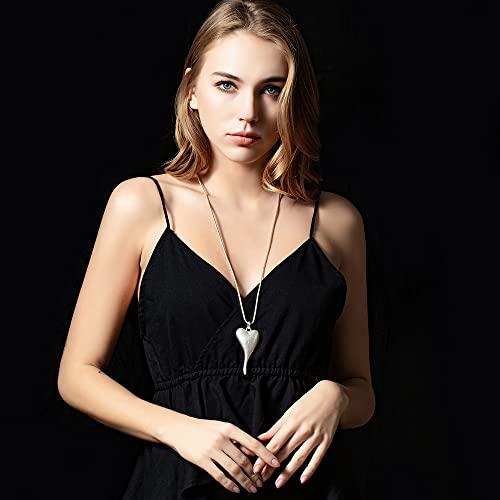 【並行輸入品】Silver Hear Pendnat Love ロング チェーン ネックレス レディース ジュエリー トレンディ チェーン ファ