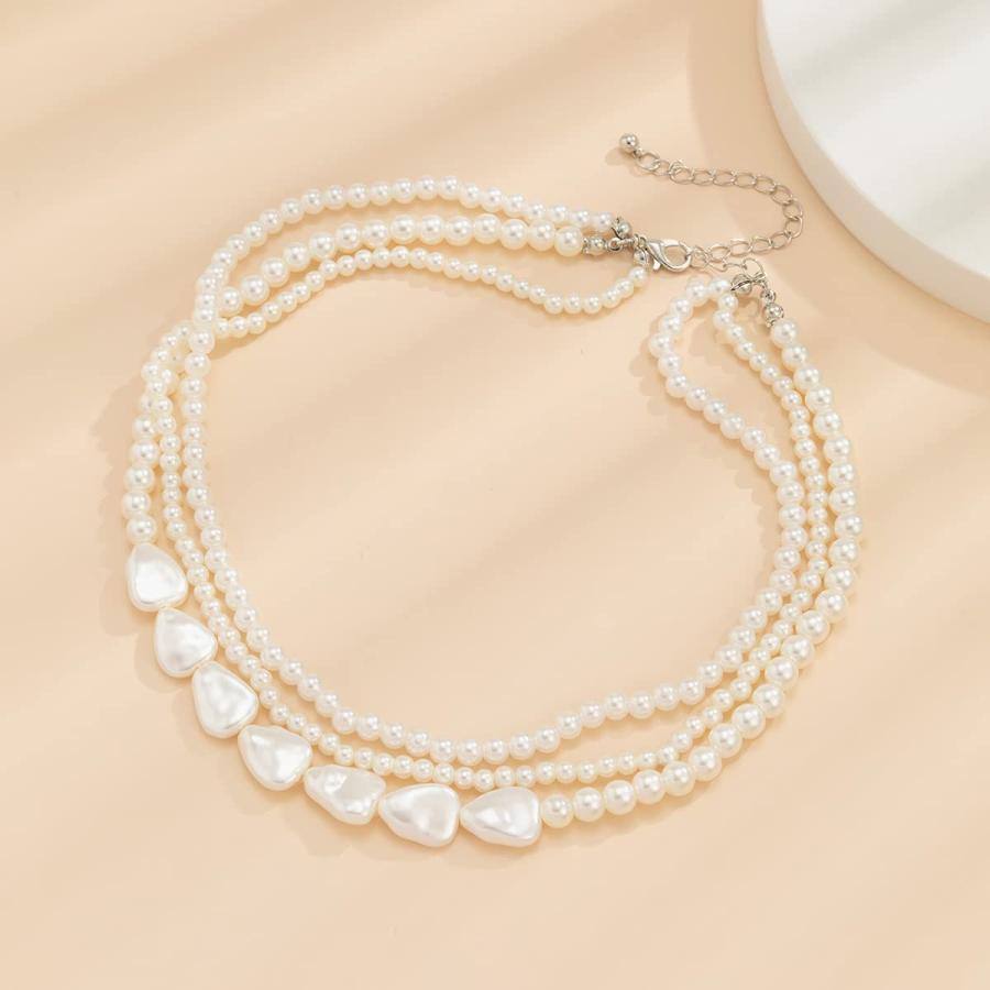 【並行輸入品】Missgrace レディース 上品 ボーホー レイヤー シンプル チョーカー ネックレス パール ペンダント 多層ネックレス ジ