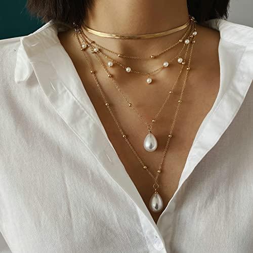 【並行輸入品】5 Layered Necklaces for Women Trendy Sets， Snake Chain Imitation_4