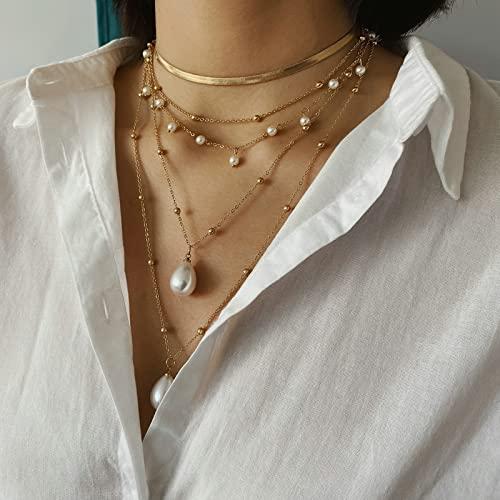 【並行輸入品】5 Layered Necklaces for Women Trendy Sets， Snake Chain Imitation_7