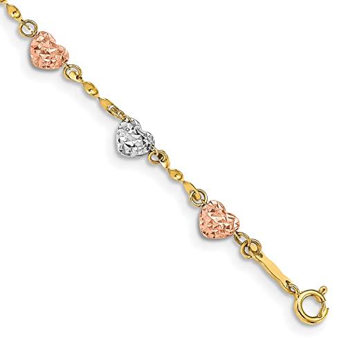 【並行輸入品】Avariah Gold 14k Tri color Diamond cut Puff Heart Bracelet   7"の画像