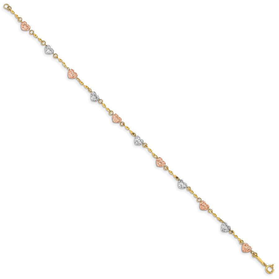 【並行輸入品】Avariah Gold 14k Tri color Diamond cut Puff Heart Bracelet   7"の画像