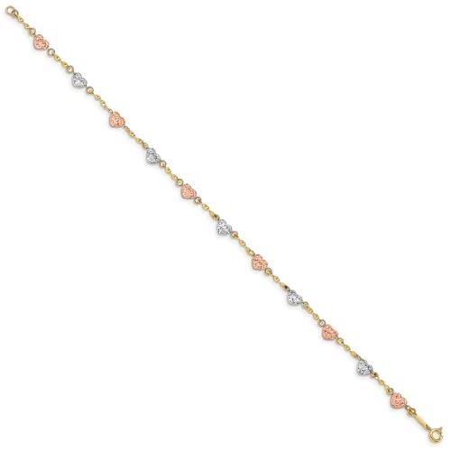 【並行輸入品】Avariah Gold 14k Tri color Diamond cut Puff Heart Bracelet   7"の画像