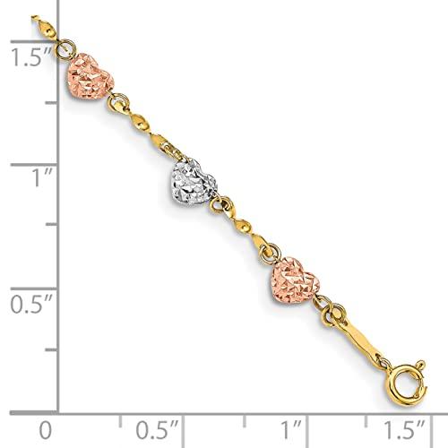 【並行輸入品】Avariah Gold 14k Tri color Diamond cut Puff Heart Bracelet   7"の画像