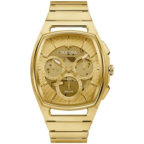 【並行輸入品】Bulova カーブクロノグラフゴールド Bulova Men's CURV Chronograph Gold Tone Staiの画像