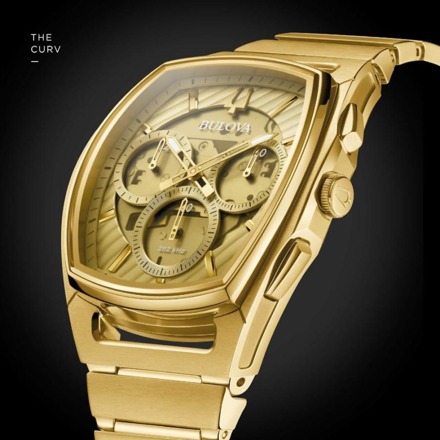【並行輸入品】Bulova カーブクロノグラフゴールド Bulova Men's CURV Chronograph Gold Tone Staiの画像