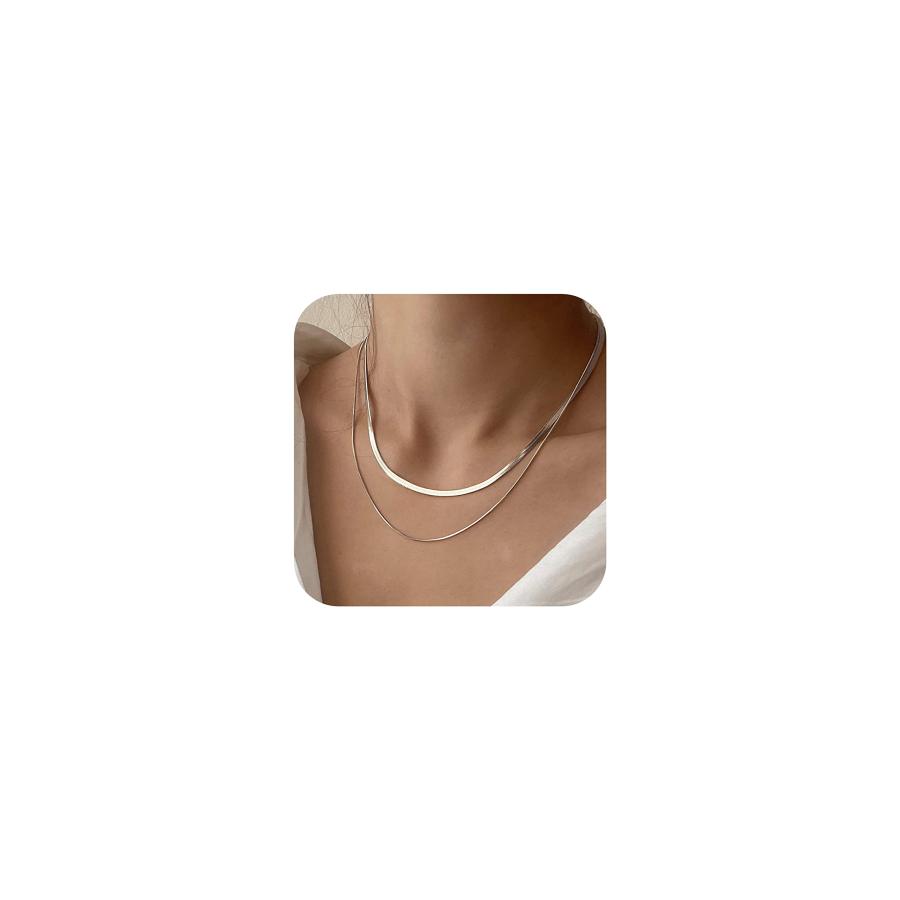 Tewiky ヘリンボーンネックレス レディース 華奢な14Kゴールドスネークチェーンネックレス レイヤーゴールドヘリンボーン ダ 並行輸入品 | 