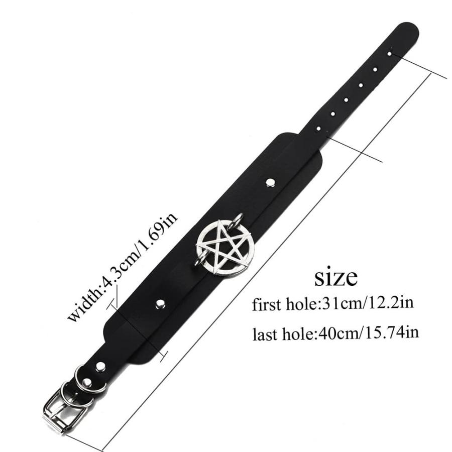 【並行輸入品】iZasky ゴス ペンタグラム チョーカー カラー スター パンク ネックレス レザーペンダント 調節可能 ガールズ レディースの画像