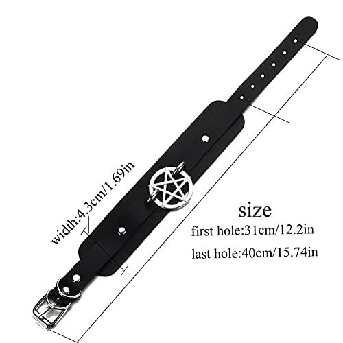 【並行輸入品】iZasky ゴス ペンタグラム チョーカー カラー スター パンク ネックレス レザーペンダント 調節可能 ガールズ レディースの画像