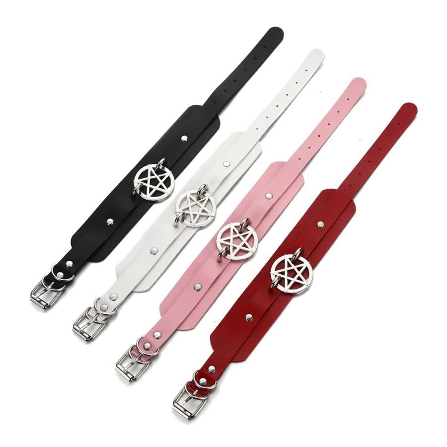 【並行輸入品】iZasky ゴス ペンタグラム チョーカー カラー スター パンク ネックレス レザーペンダント 調節可能 ガールズ レディースの画像