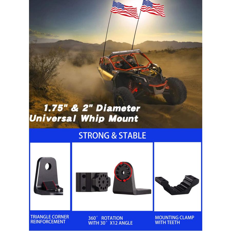 【並行輸入品】ZIDIYORUO UTV ホイップライトマウント 4.37~5.08cm ロールバーに簡単に取り付け、アルミ合金UTVライトマウの画像