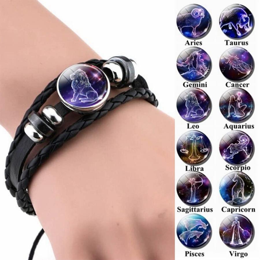 【並行輸入品】12星座ネックレス ブレスレット 時間 宝石 ホロスコープ 占星術 月 三日月ネックレス レディース メンズ 誕生日ギフトジュエリの画像