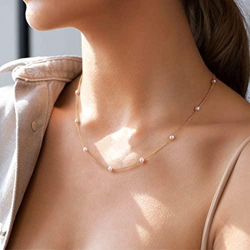 並行輸入品】KissYan 女性用ステーションネックレス、14K ホワイト
