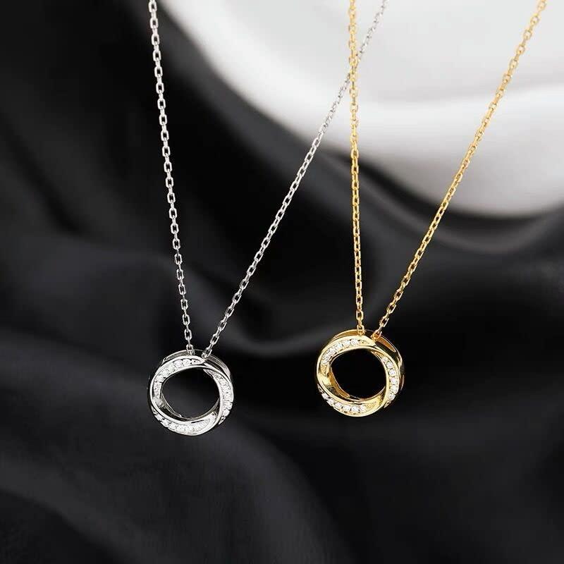 【並行輸入品】14Kゴールドメッキ リングネックレス レディース シンプル 万能 鎖骨チェーン ジルコンネックレス ウェディング/バレンタインデの画像