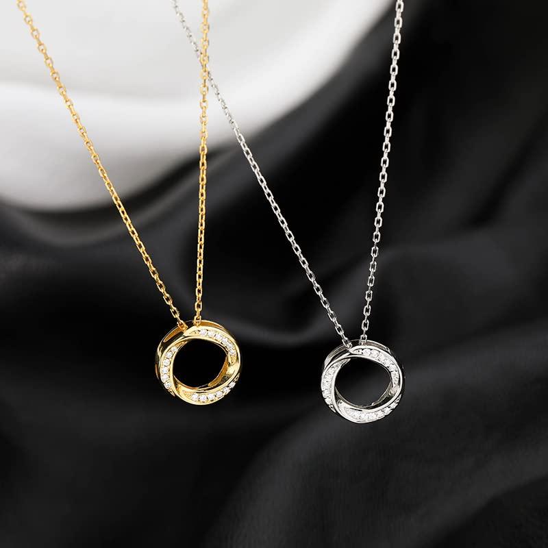 【並行輸入品】14Kゴールドメッキ リングネックレス レディース シンプル 万能 鎖骨チェーン ジルコンネックレス ウェディング/バレンタインデの画像