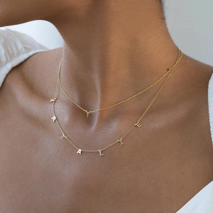 【並行輸入品】Oak&Luna パーソナライズされたINEZ イニシャルネックレス 最大8個のイニシャル/ダイヤモンドあり/なし シルバ_9