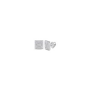 【並行輸入品】10kt White Gold Mens Round Diamond Square Cluster Stud Earringsの画像