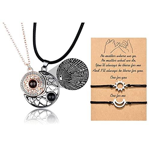 【並行輸入品】ペアネックレス 太陽と月 カップル用 ネックレスブレスレットセット 彼と彼女に I Love You 100言語 太陽と月のブレスの画像