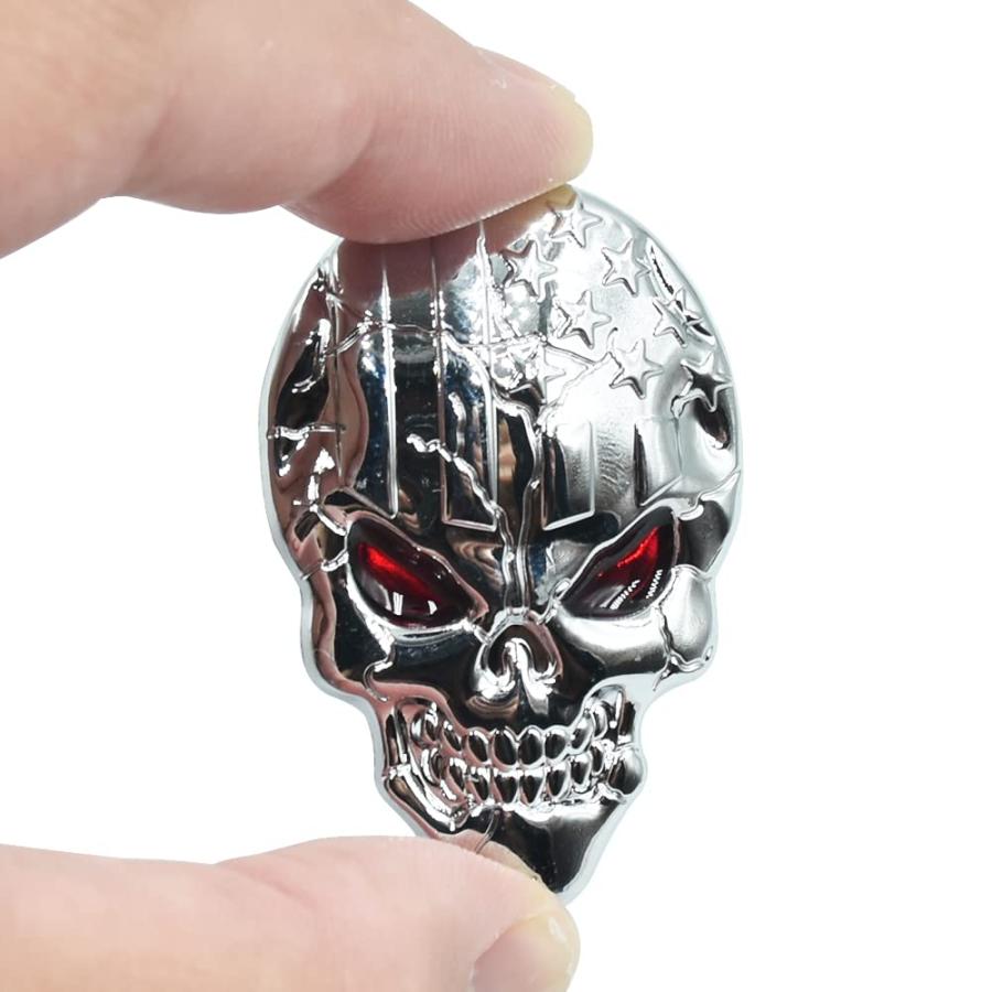 【並行輸入品】NAWPHEKI 2 Pack 3D Skull Emblems Strong Adhesive Metal USA Flagの画像
