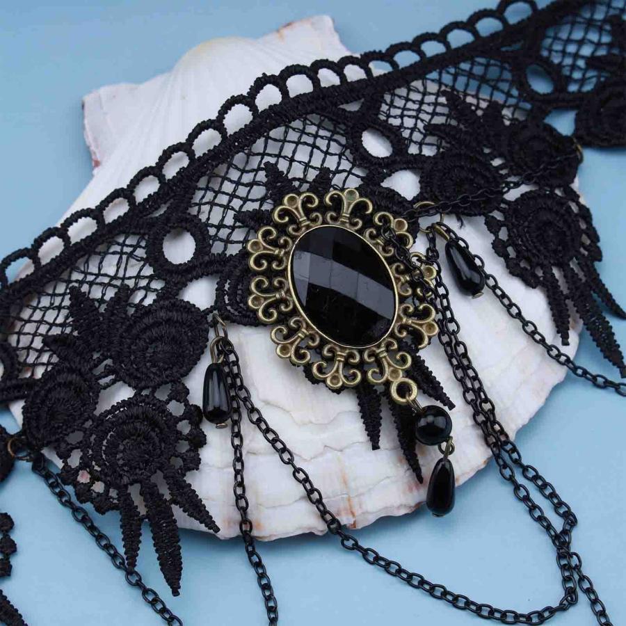 【並行輸入品】Erimberate ゴシック レース ネックレス チョーカー ブラック クリスタル ネックレス ウォータードロップ ラインストー_3