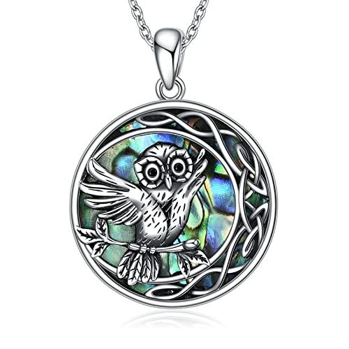【並行輸入品】ONEFINITY Celtic Owl Necklace Sterling Silver Abalone Shell Owl_1