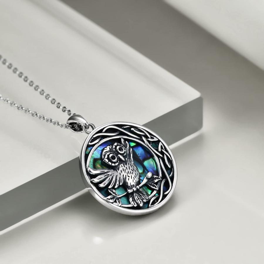 【並行輸入品】ONEFINITY Celtic Owl Necklace Sterling Silver Abalone Shell Owl_3