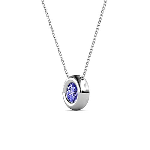 【並行輸入品】TriJewels ラウンドタンザナイト 1/2カラット ドーナツベゼルセット レディース ソリティア ペンダント ネックレス16の画像