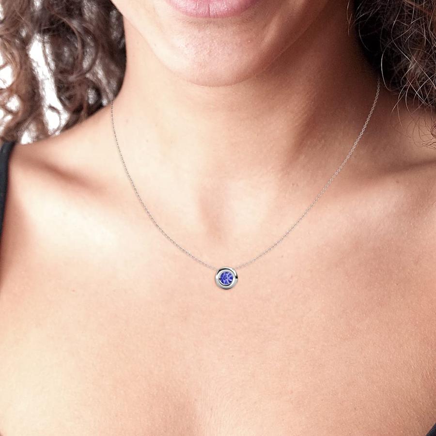 【並行輸入品】TriJewels ラウンドタンザナイト 1/2カラット ドーナツベゼルセット レディース ソリティア ペンダント ネックレス16の画像