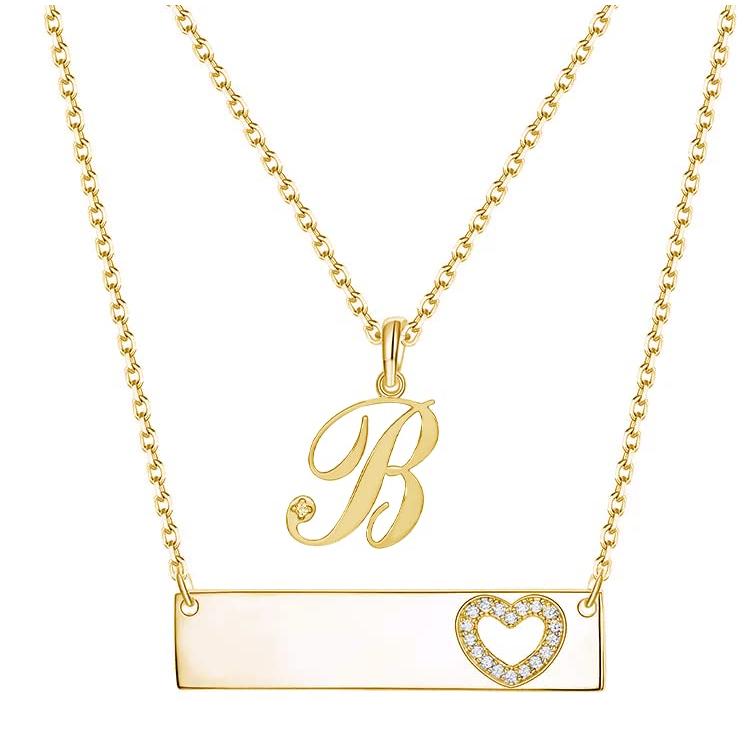【並行輸入品】Personalized Initial Bar Layered Necklaces for Women, Custom Daiの画像