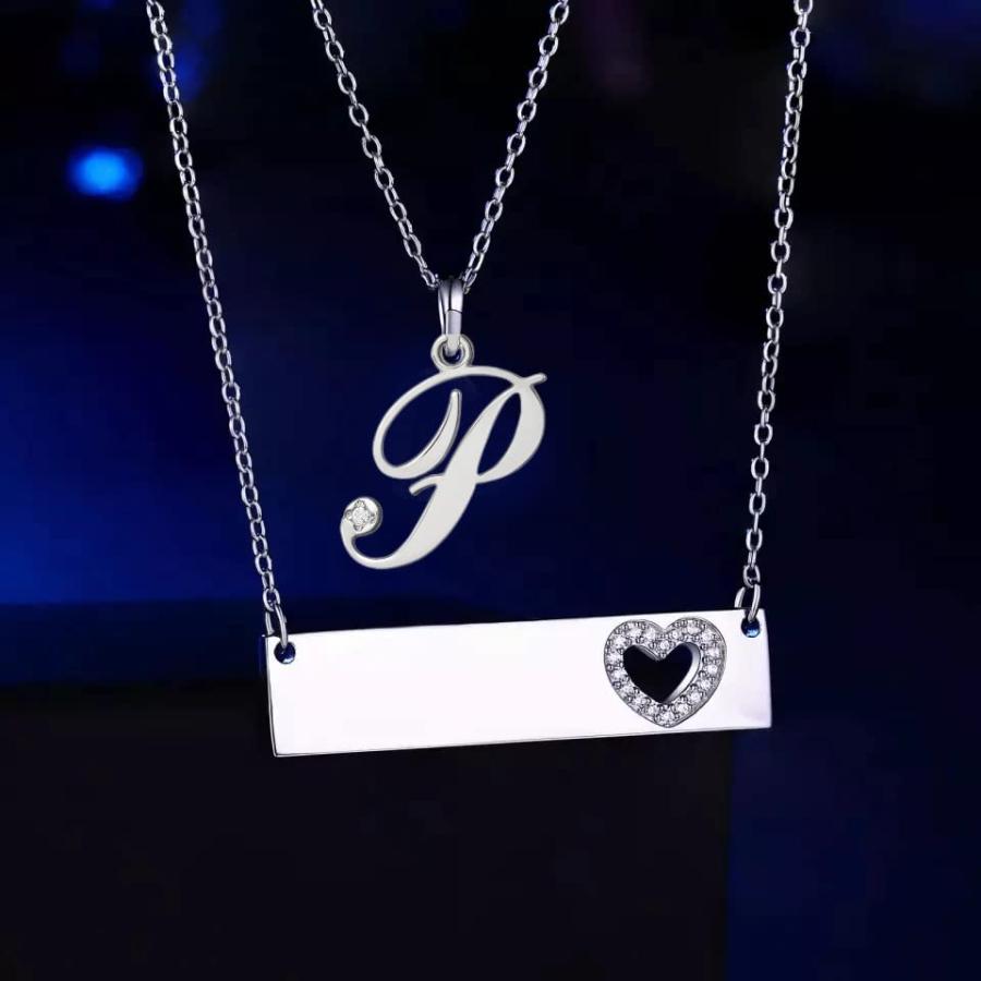 【並行輸入品】Personalized Initial Bar Layered Necklaces for Women, Custom Daiの画像