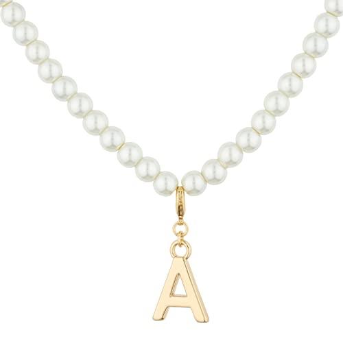 【並行輸入品】Wingirl Dainty 18K ゴールドメッキ イニシャルパールチェーンネックレス レディース ガールズ 長さ16インチ+3の画像