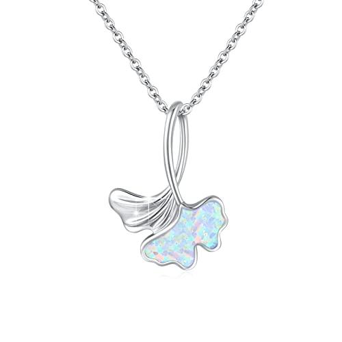 【並行輸入品】オパール イチョウネックレス 925スターリングシルバー オパール イチョウ 葉 ペンダント ネックレス レディース 人工オパールの画像