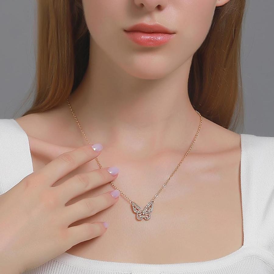 【並行輸入品】ペンダントネックレス レディース S925 シルバーメッキネックレス キュービックジルコニア バタフライネックレス ウェディング/の画像