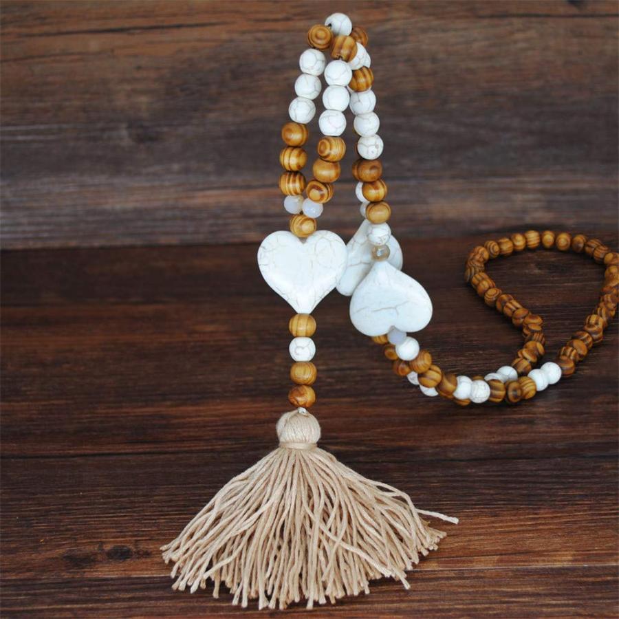 【並行輸入品】Lady Women Wooden Beads Necklace Tassel Pendant Necklace Bohemia_3