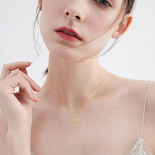 【並行輸入品】KECHO 14K / 18K イエローゴールド 守護天使ネックレス ハート クリスタル 天使の翼 ペンダント ネックレス 女性_4