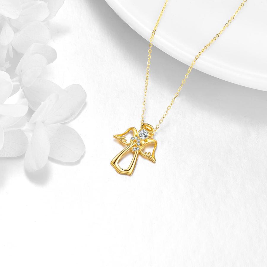 【並行輸入品】KECHO 14K / 18K イエローゴールド 守護天使ネックレス ハート クリスタル 天使の翼 ペンダント ネックレス 女性_9