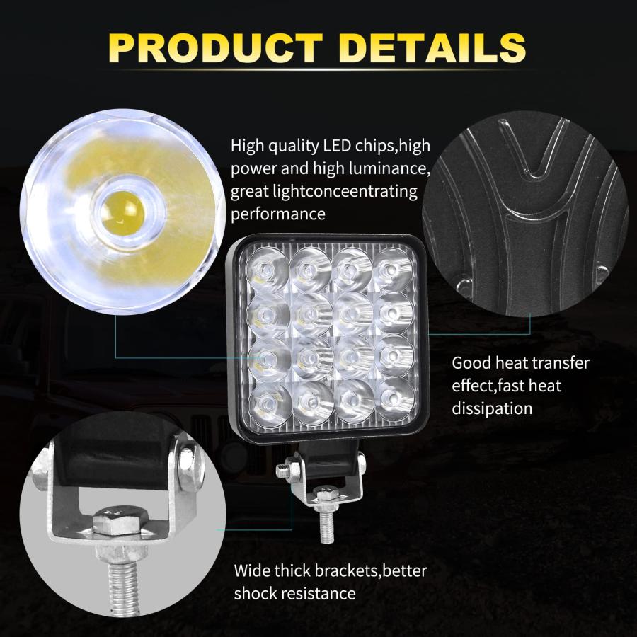 【並行輸入品】SKYWORLD 2Pcs 4inch 48W LED Pods Light Mini Work Light Bar Squarの画像