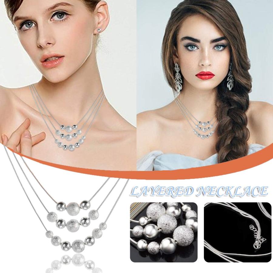 【並行輸入品】Silver Necklaces for Women Necklace Necklace Layered Multilayer_3