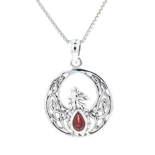 【並行輸入品】Jewelry Trends Silver Celtic Phoenix Pendant Necklace with Garne_1