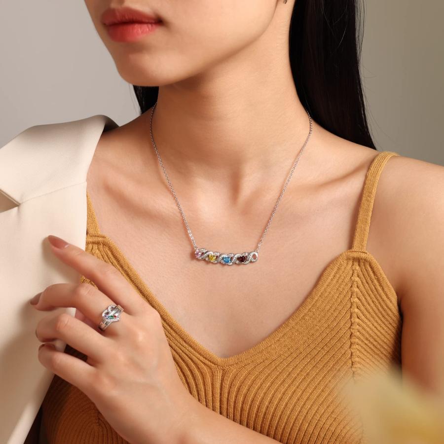 【並行輸入品】Luxladis ネームネックレス パーソナライズ、カスタムネックレス 女性用、カスタムママネックレス 子供の名前 2 7 ハートの画像
