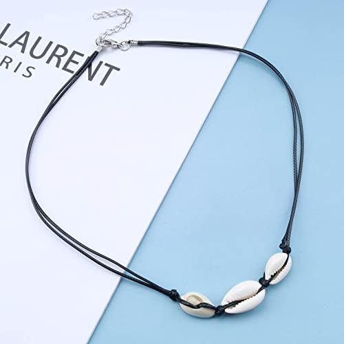 【並行輸入品】Allereyae ボーホーシェルチョーカーネックレス ヴィンテージレイヤードレザーネックレス ブラックチョーカーネックレス パー_7