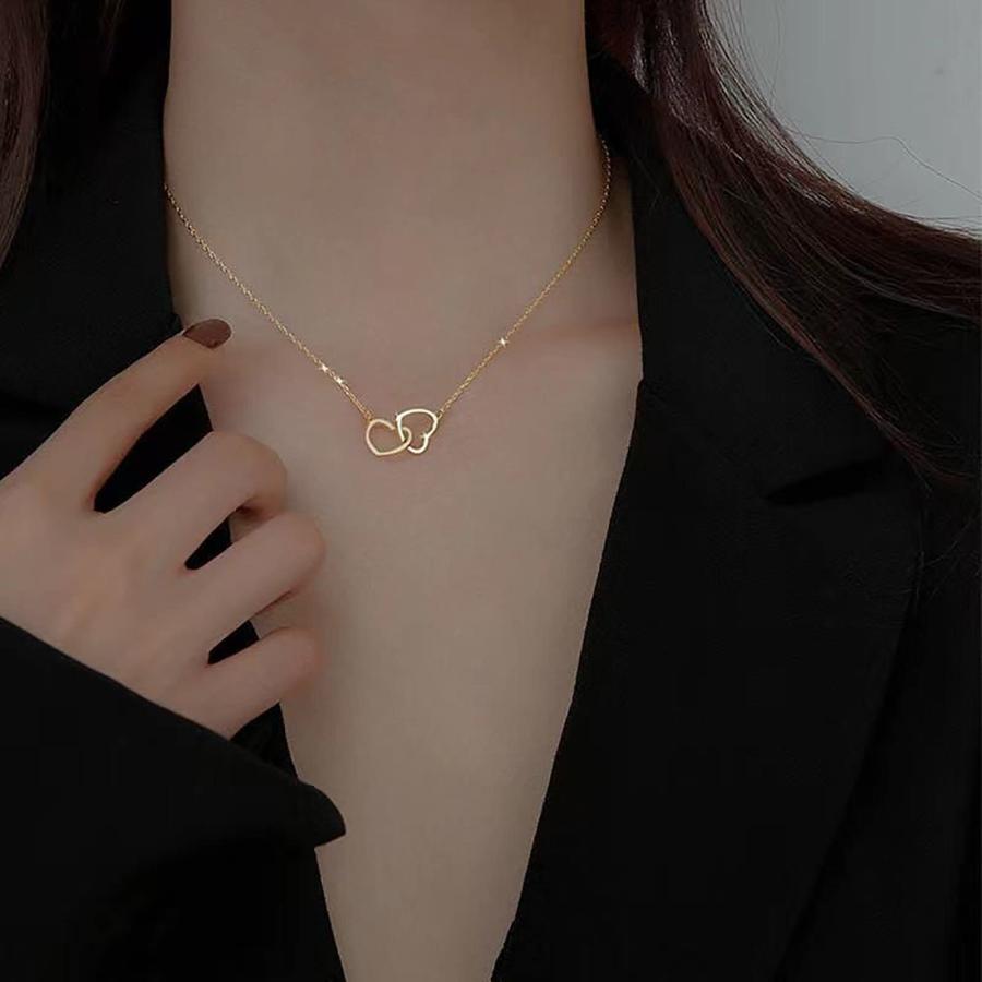【並行輸入品】Layered Chain Necklaces Women Trendy Heart Double Ring Necklace_3