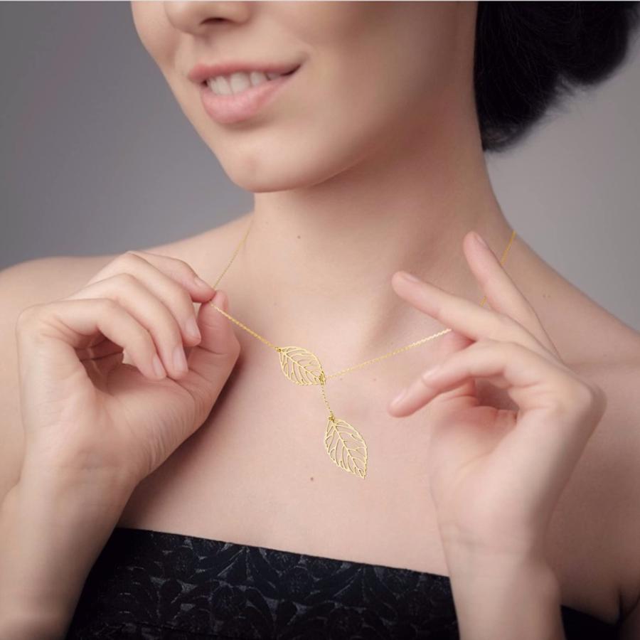 【並行輸入品】Layered Initial Necklaces for Women Trendy Leaf Short Mori Chain_3