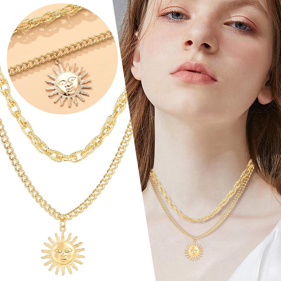 【並行輸入品】Trendy Layered Choker Necklaces for Women Girls Chunky Pendant G_3