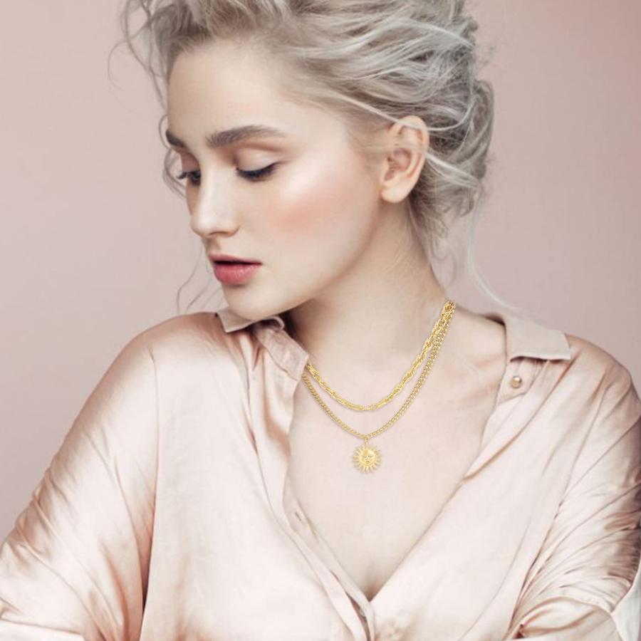 【並行輸入品】Trendy Layered Choker Necklaces for Women Girls Chunky Pendant G_9