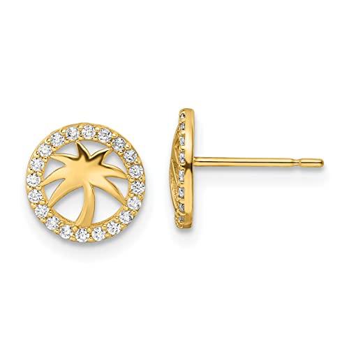 【並行輸入品】Avariah 14k Yellow Gold CZ Palm Tree Post Earrings   8.6mmの画像