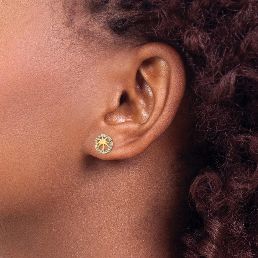 【並行輸入品】Avariah 14k Yellow Gold CZ Palm Tree Post Earrings   8.6mmの画像