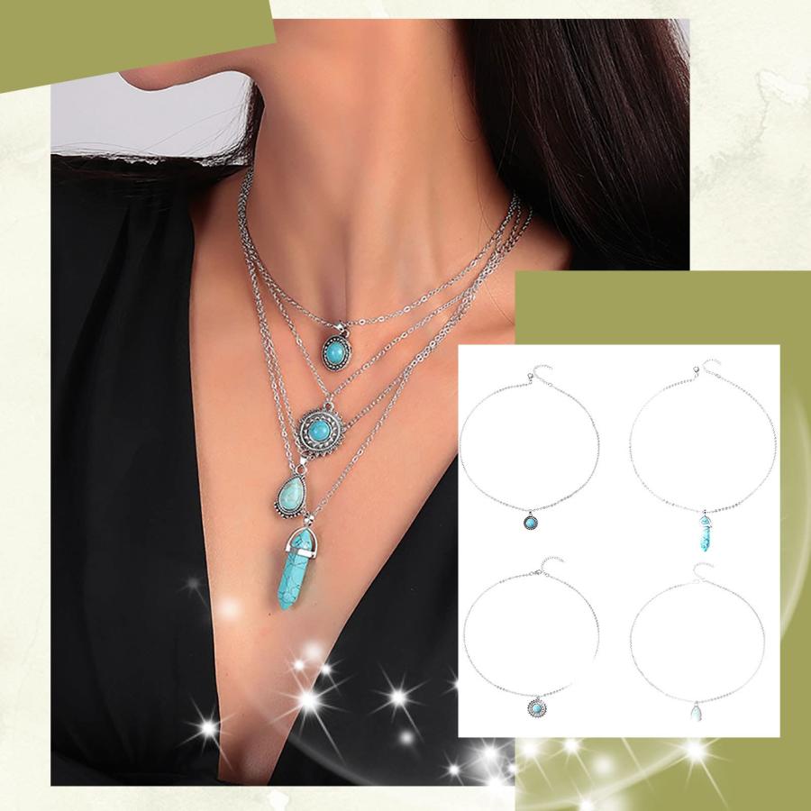 【並行輸入品】Women Layering Pendant Chain Necklaces Sun Hexagonal Column Wate_3